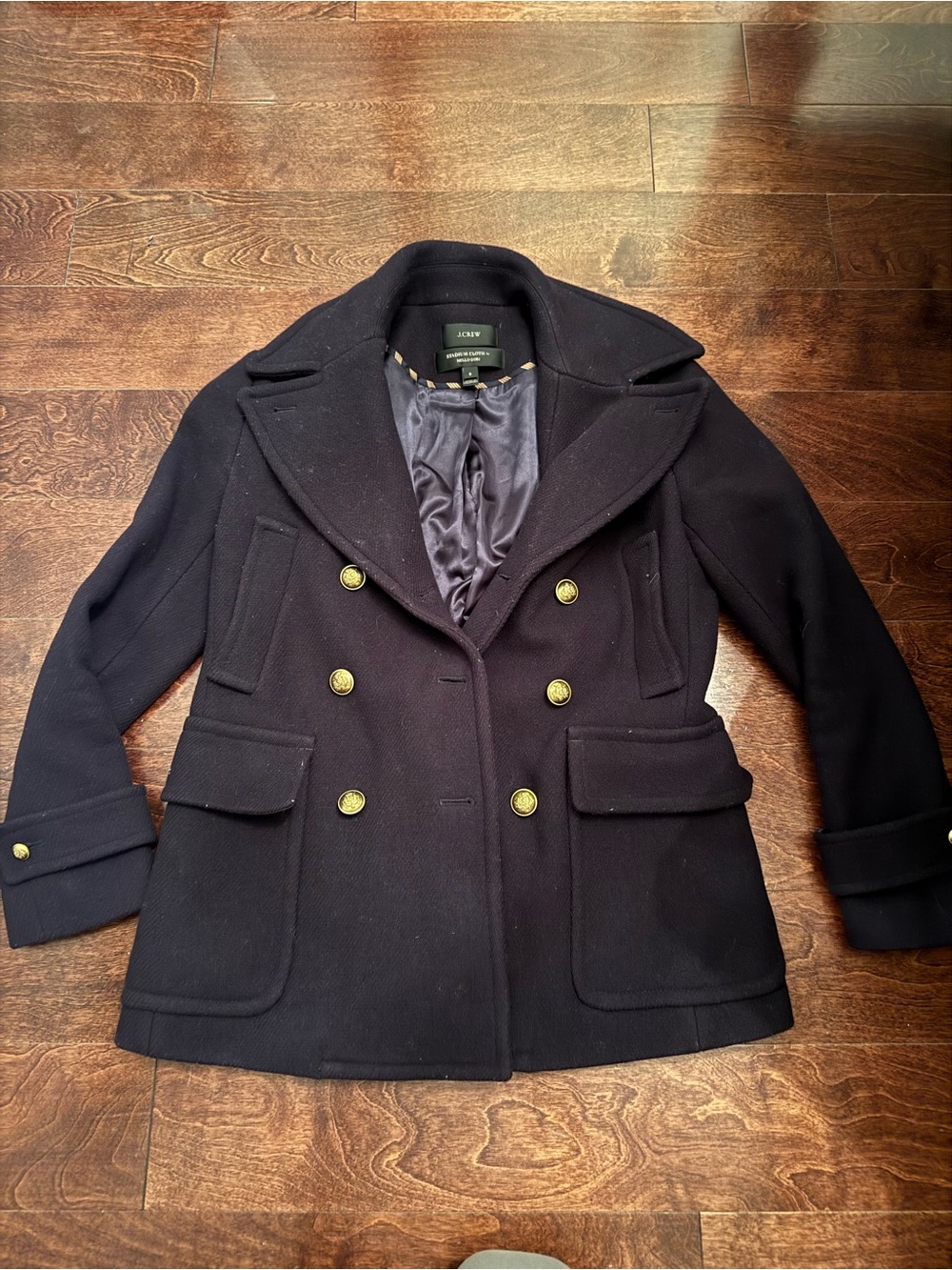J. Crew Black Double-Breasted Wool Peacoat with Gold Buttons